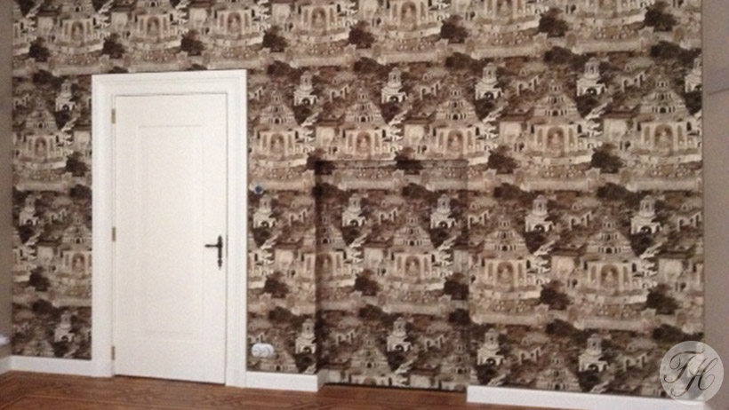 stoffen wandbespanning muziekkamer woonhuis Breda