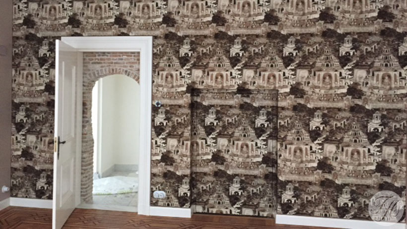 stoffen wandbespanning muziekkamer woonhuis Breda